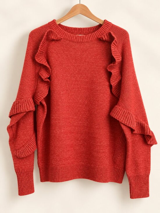 Time and Tru Sweaters - Time & Tru Red Ruffle Knit Sweater • XL • Textured Cozy Pullover